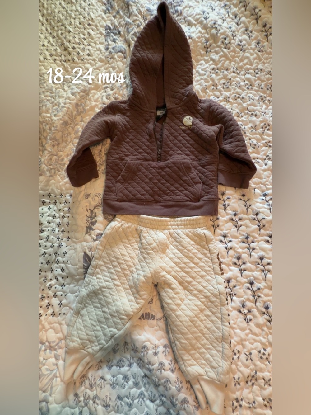 Carhartt Quilted Hoodie and Joggers Set in Brown and Cream